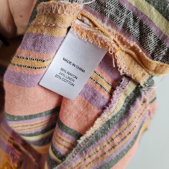 Drew Anthropologie Linen Agave Stripe Tank Top M Pink Gold Multicolor Boho - Picture 7 of 7